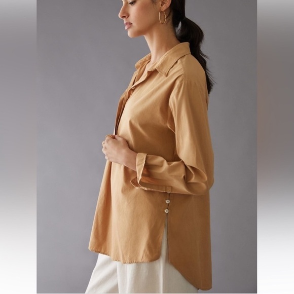 NWT Anthropologie button down side button tunic Medium Tan/Copper - Picture 3 of 12